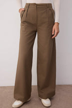 Kahverengi İnce Dökümlü Yumuşak Tuşeli %100 Pamuk Wide Leg/Geniş Paça Pantolon TWOAW26PL00010