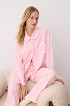 Trendyolmilla Mürdüm Fırfırlı Cep Detaylı Viskon Dokuma Pijama Takımı THMAW25PT00146