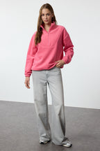 Trendyolmilla Açık Mavi  Fermuarlı Dik Yaka Polar Regular/Normal Kesim Örme Sweatshirt TWOAW21SW0758