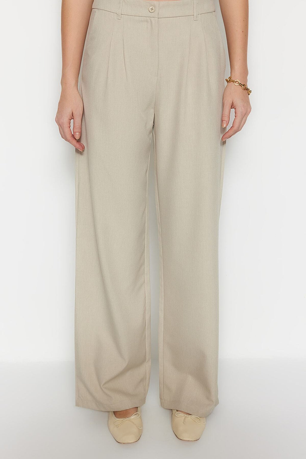 Trendyolmilla Vizon Wide Leg/Geniş Paça Pilili Dokuma Pantolon TWOAW22PL0475