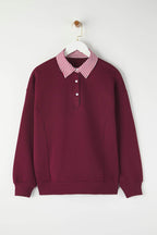 Trendyolmilla Ekru Oversize/Geniş Kalıp Dokuma Garni Detaylı Polo Yaka Örme Sweatshirt TWOAW26SW00116