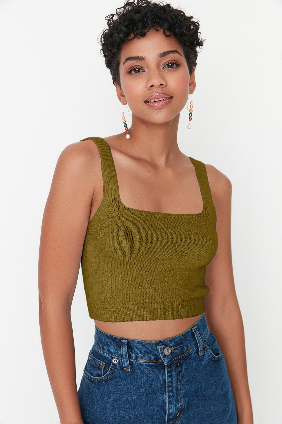 Trendyolmilla Antrasit Crop Yumuşak Dokulu 2'li Bluz-Hırka Triko Takım TWOAW21HI0107