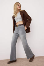 Trendyolmilla Koyu Mavi Yüksek Bel Comfort Paçası Kesikli Wide Leg Palazzo Jeans TWOAW26JE00081