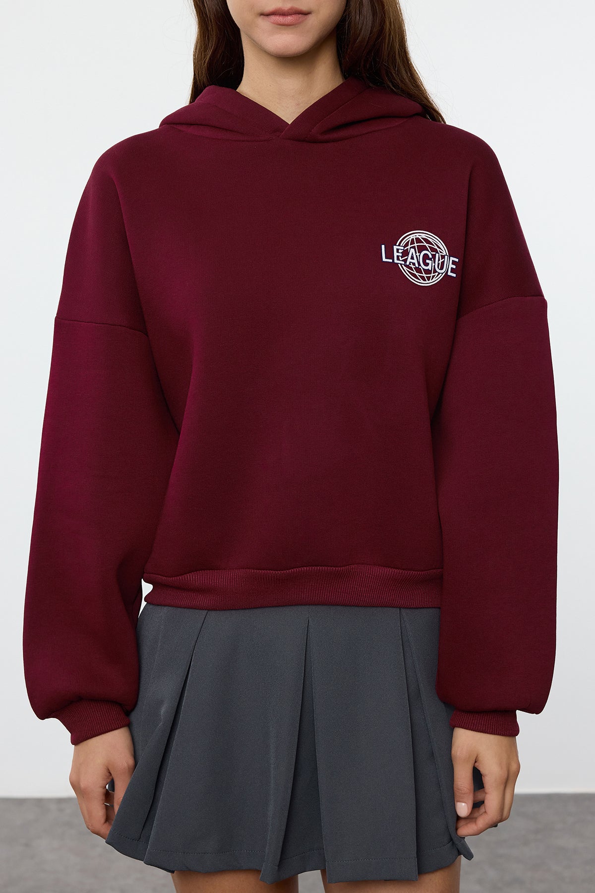 Trendyolmilla Mint Sırt Baskı Detaylı Kapüşonlu Kalın İçi Polarlı Örme Sweatshirt TWOAW22SW0711