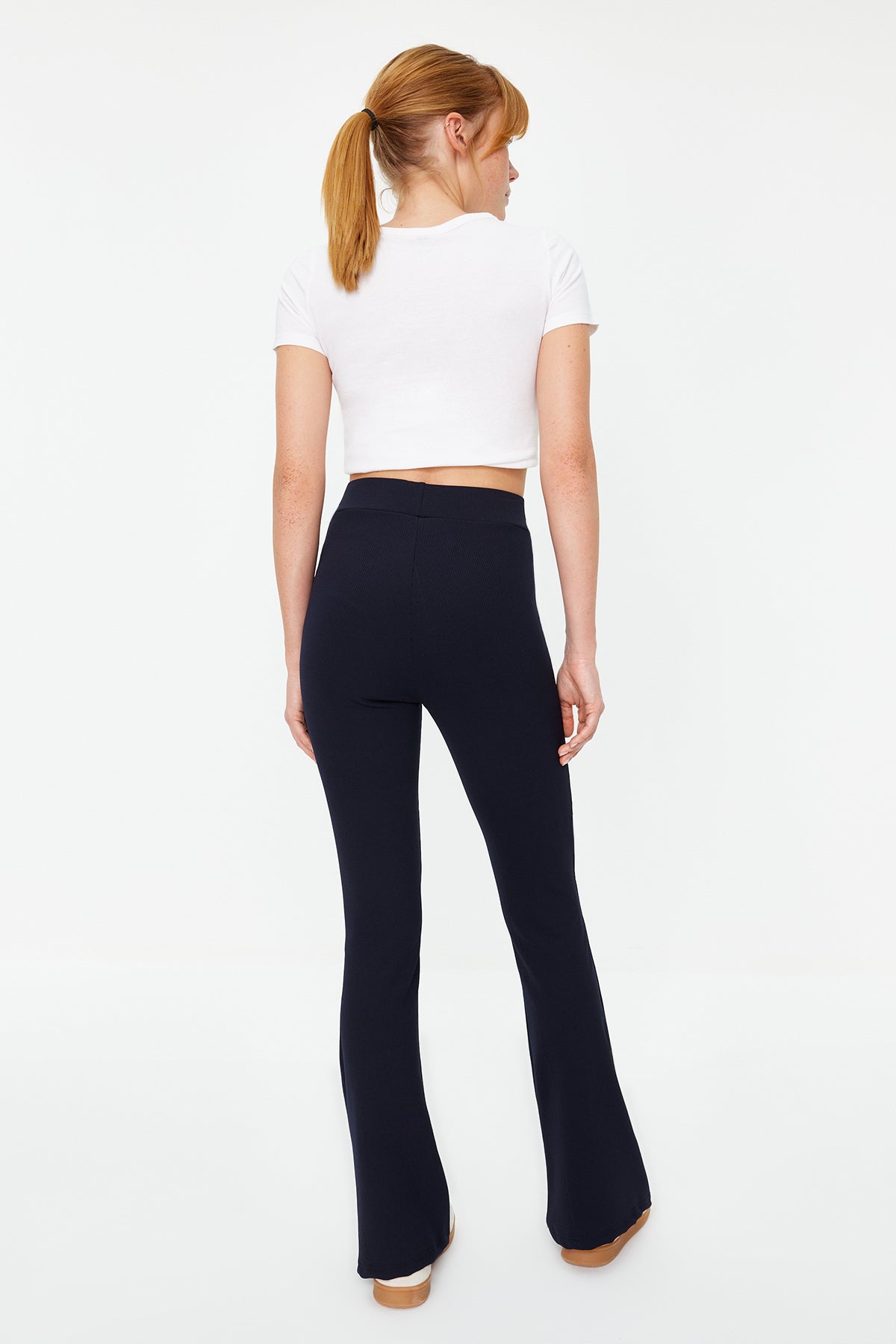 Trendyolmilla Antrasit Fitilli Flare/İspanyol Paça Yüksek Bel Esnek Örme Tayt Pantolon TWOSS23PL00135