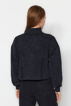 Antrasit Eskitme/Soluk Efektli Rahat Kesim Crop Kalın İçi Polarlı Örme Sweatshirt TWOAW24SW00243