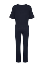 Lacivert Slogan Baskılı Lastik Detaylı Fitilli T-shirt-Pantolon Örme Pijama THMSS21PT1016