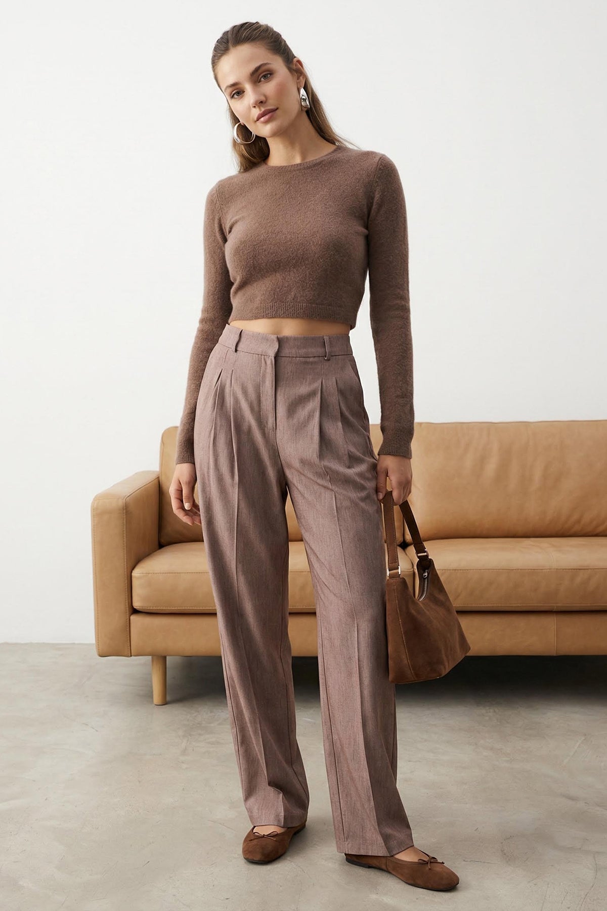 Kahverengi Pilili Wide Leg/Geniş Paça Pantolon TWOAW26PL00015 Secondary image