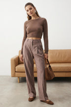 Kahverengi Pilili Wide Leg/Geniş Paça Pantolon TWOAW26PL00015