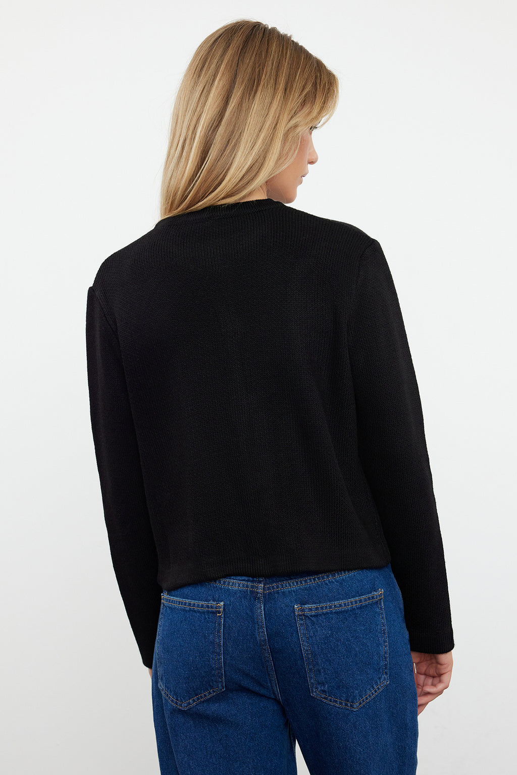 Trendyolmilla Siyah Basic Ceket Görünümlü Triko Hırka TWOAW24HI00090