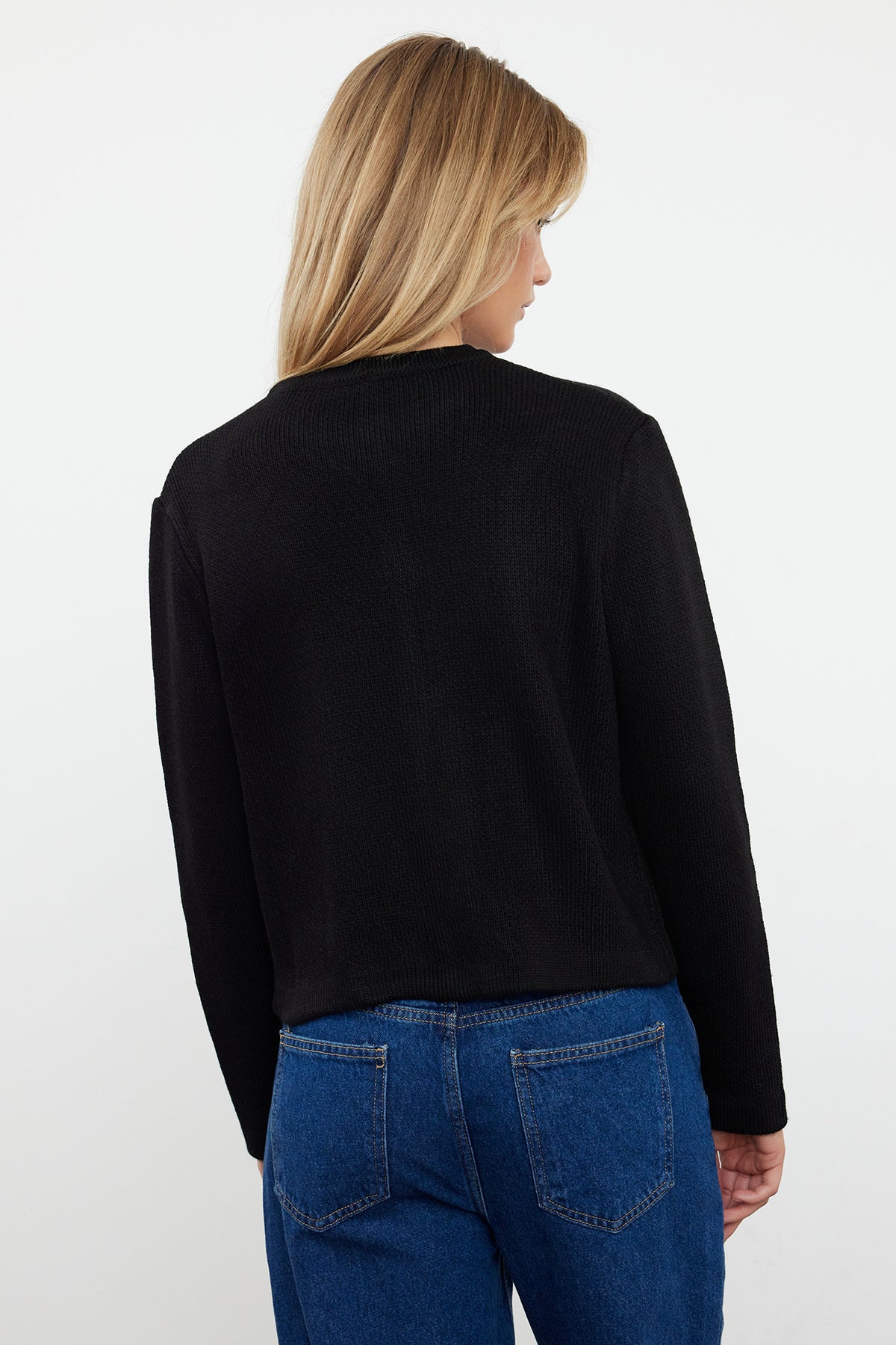 Trendyolmilla Siyah Basic Ceket Görünümlü Triko Hırka TWOAW24HI00090