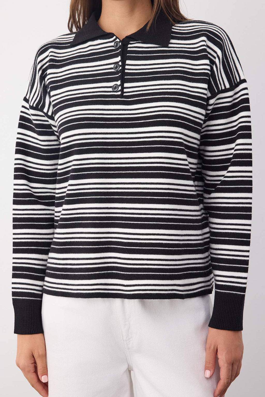 Wardrobe Essentials Siyah Premium/Özel İplik Polo Yaka Triko Kazak | TWOAW26KZ00060