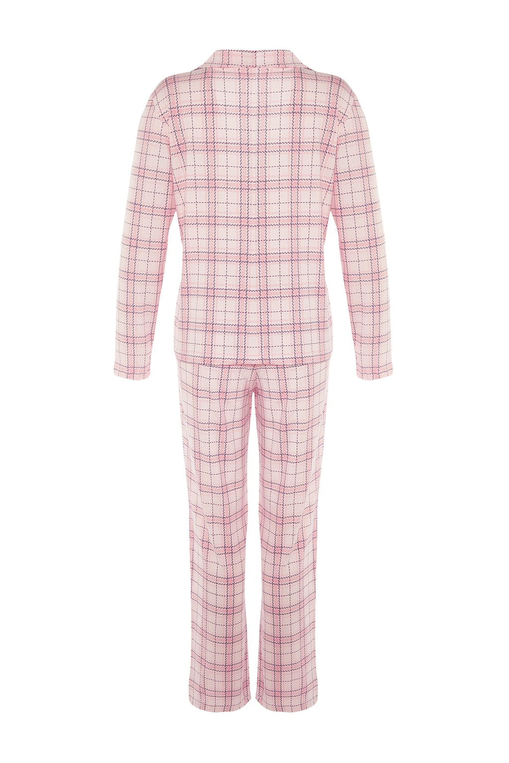 Trendyolmilla Bej %100 Pamuklu Ekoseli Örme Pijama Takımı THMAW20PT0266