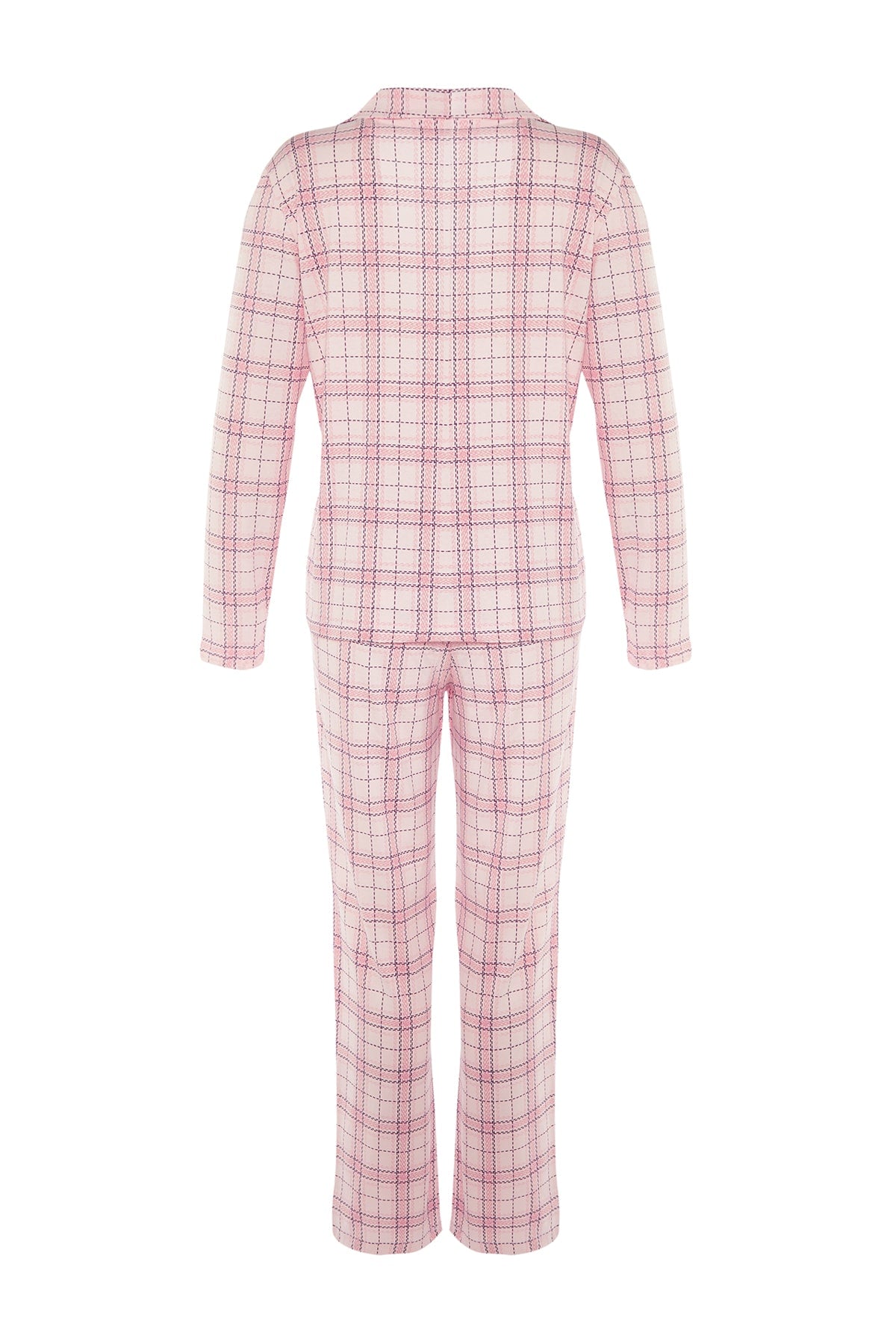 Trendyolmilla Bej %100 Pamuklu Ekoseli Örme Pijama Takımı THMAW20PT0266