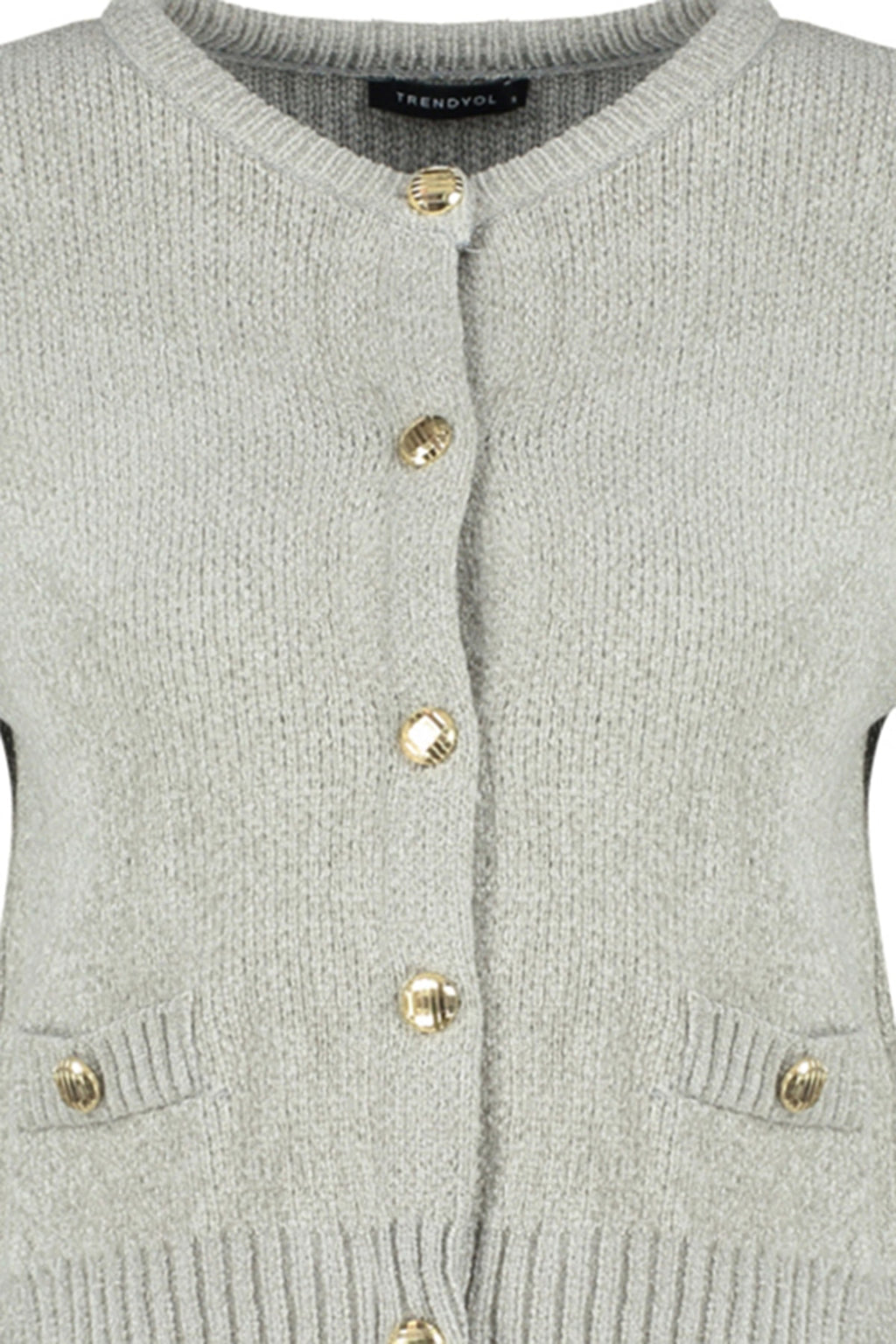 Trendyolmilla Gri Crop Premium İplik/Özel İplik Cep Detaylı Triko Hırka TWOAW24HI00051