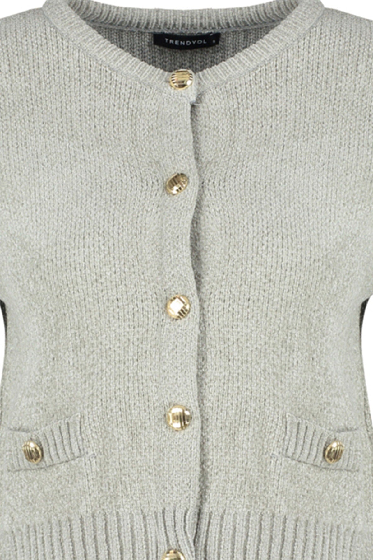 Trendyolmilla Gri Crop Premium İplik/Özel İplik Cep Detaylı Triko Hırka TWOAW24HI00051