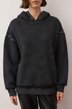 Antrasit Oversize Troklu ve Yıkamalı Kalın İçi Polarlı Örme Sweatshirt TWOAW26SW00239