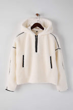 Ekru Biye Detaylı Oversize/Geniş Kalıp Peluş Kapüşonlu Kalın Örme Sweatshirt TWOAW26SW00229