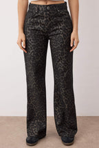 Çok Renkli Leopar Desenli Yüksek Bel Wide Leg Geniş Paça Jeans TWOAW26JE00154