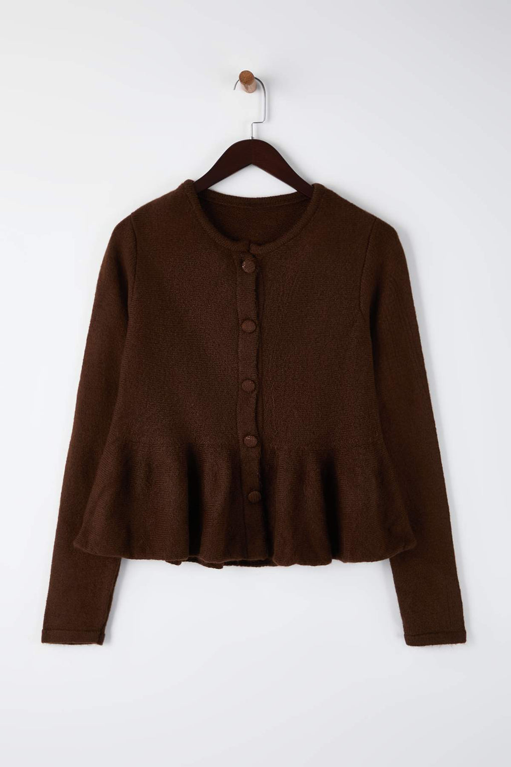 Trendyolmilla Bordo Bisiklet Yaka Etek Ucu Volanlı Triko Hırka TWOAW26HI00232