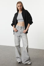 Trendyolmilla Ekru Fermuarlı Oversize/Geniş Kalıp Kalın İçi Polarlı  Örme Sweatshirt TWOAW25SW00122