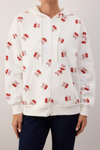 Ekru Kiraz Baskılı Oversize/Geniş Kalıp Örme Sweatshirt TWOAW26SW00214