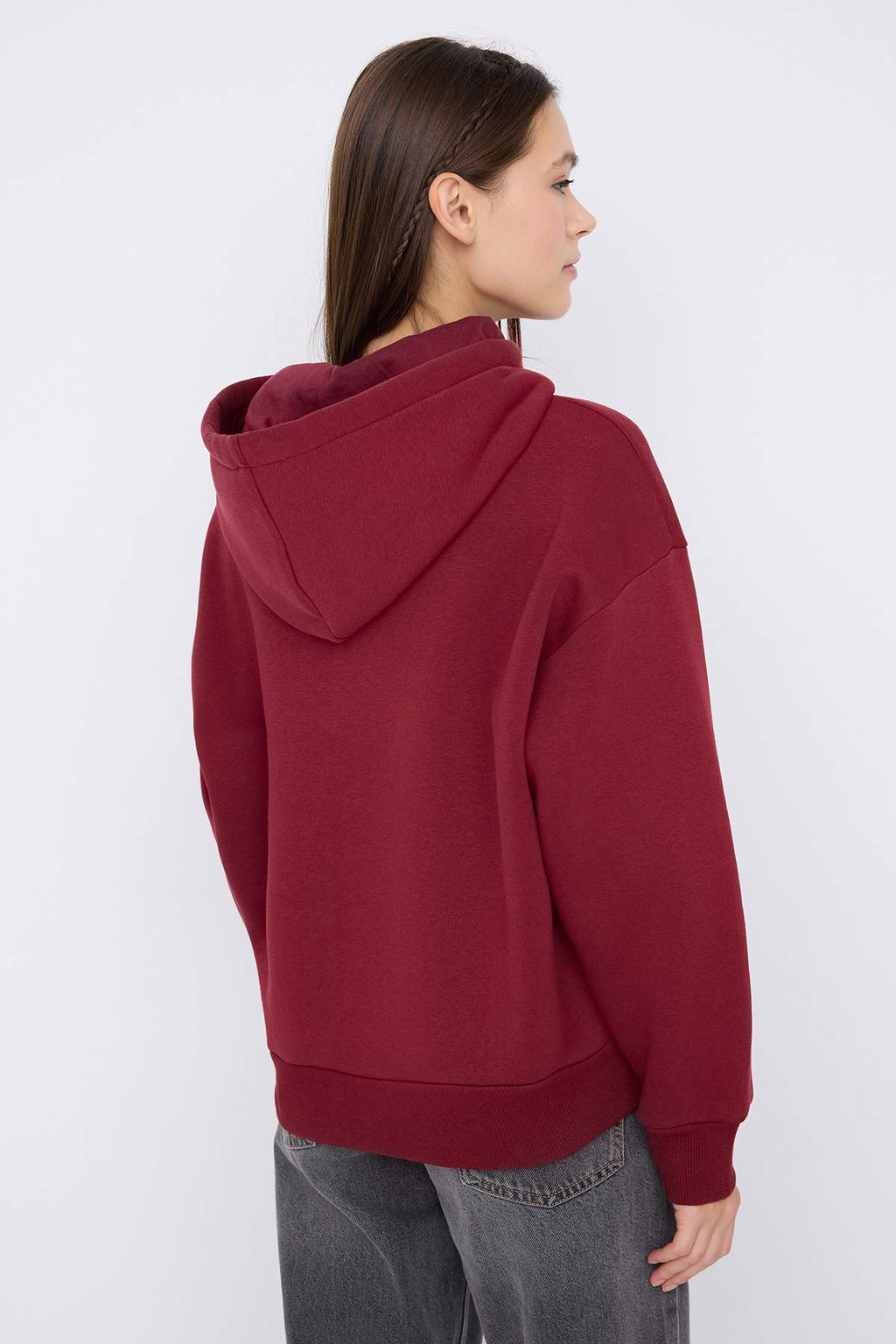 Trendyolmilla Teen Siyah Kapüşonlu Kalın İçi Polarlı Yarım Pat Fermuarlı Cepli Örme Sweatshirt TWOAW26SW00160