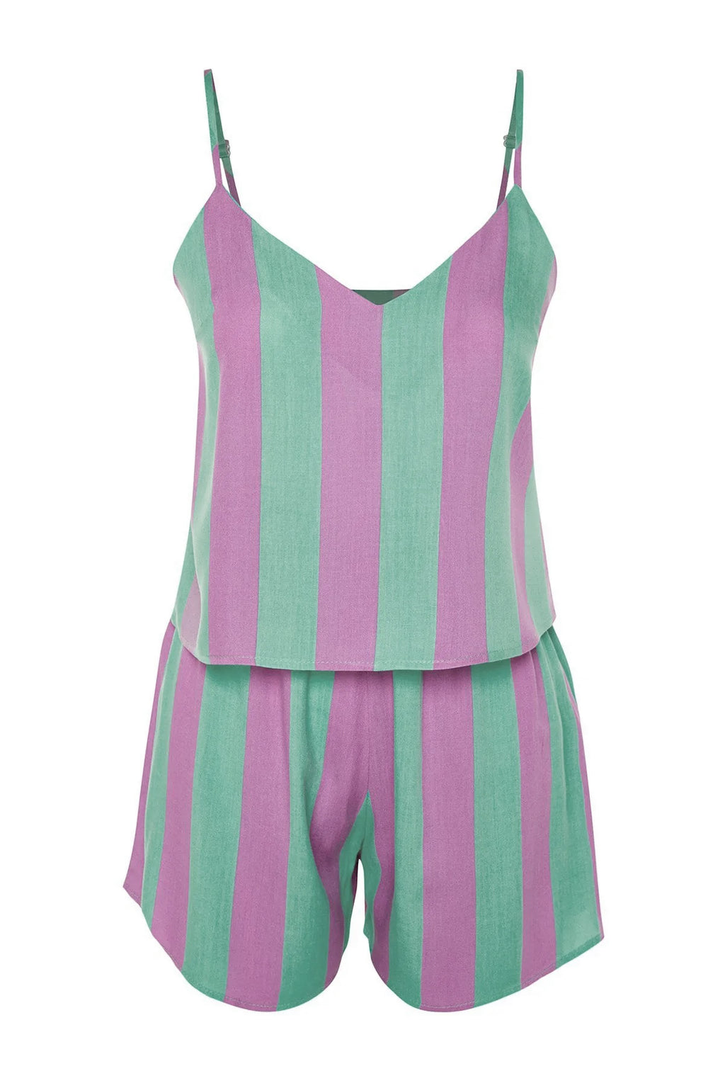 Trendyolmilla Çok Renkli Çizgili İp Askılı Viskon Şortlu Dokuma Pijama Takımı THMSS23PT00225
