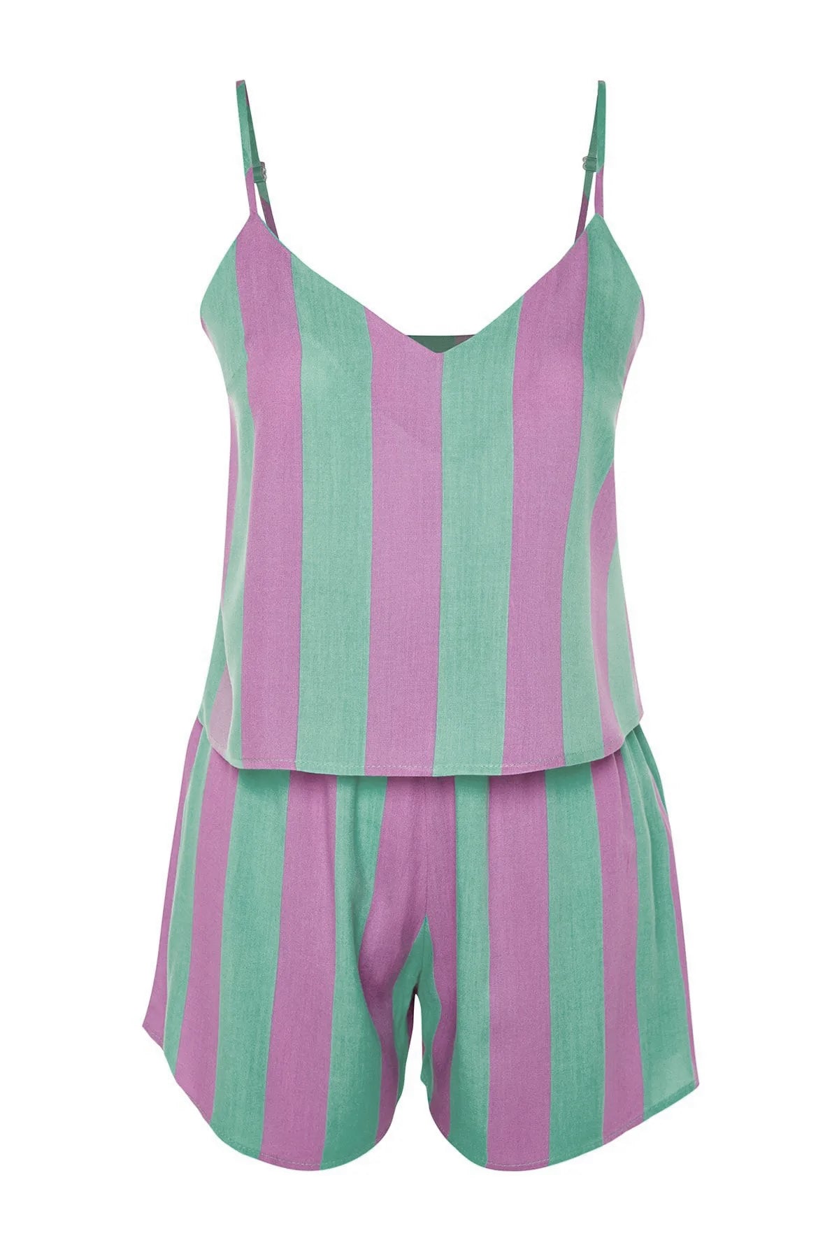 Trendyolmilla Çok Renkli Çizgili İp Askılı Viskon Şortlu Dokuma Pijama Takımı THMSS23PT00225