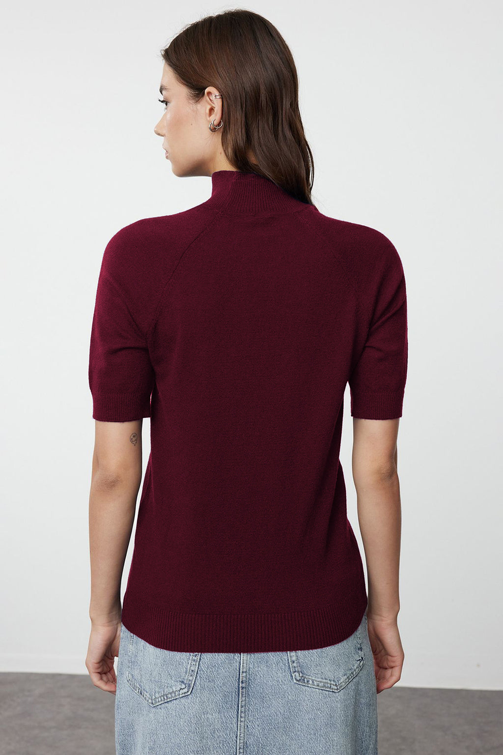 Trendyolmilla Bordo Merserize Görünümlü Premium İplik/Özel İplik Basic İnce Triko Bluz TWOAW24BZ00005