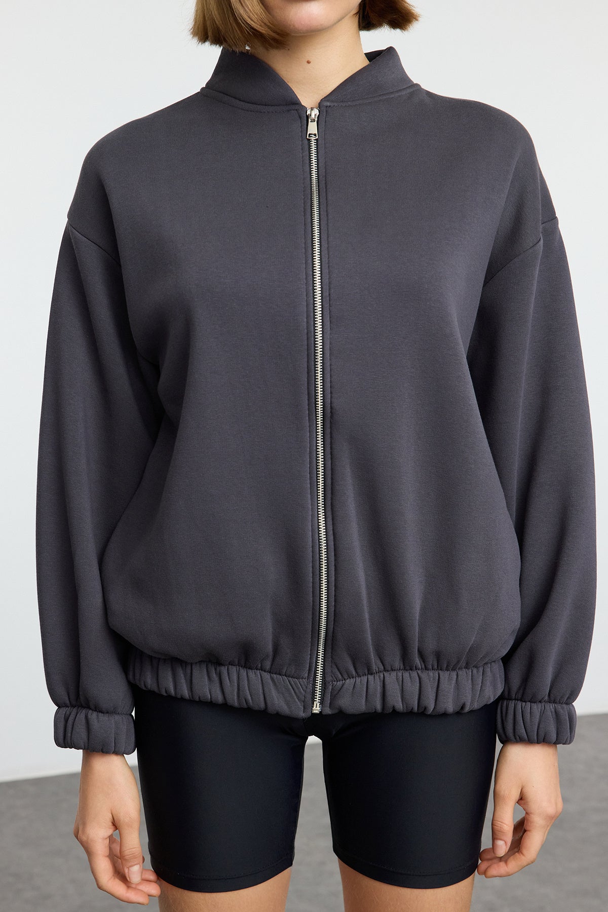 Trendyolmilla Teen Koyu Bordo Fermuarlı Oversize/Geniş Kalıp Kalın İçi Polarlı Örme Sweatshirt TWOAW25SW00122