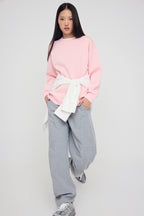 Trendyolmilla Açık Pembe Renk Bloklu Oversize/Geniş Kalıp Kalın Örme Sweatshirt TWOAW26SW00025