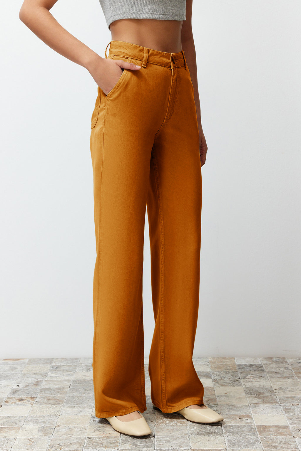Trendyolmilla More Sustainable Mint %100 Tencel™ Düşük Bel Wide Leg Jeans TWOSS23JE00219