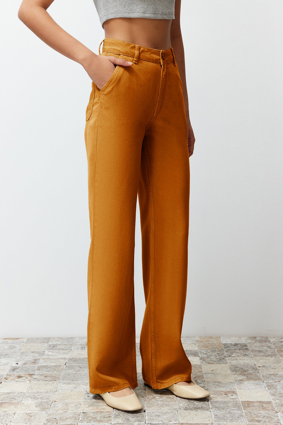 Trendyolmilla More Sustainable Mint %100 Tencel™ Düşük Bel Wide Leg Jeans TWOSS23JE00219