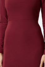 Trendyolmilla Bordo Maxi Volanlı Kare Yaka Fitted/Vücuda Oturan Maxi Esnek Örme Elbise TWOAW24EL00613