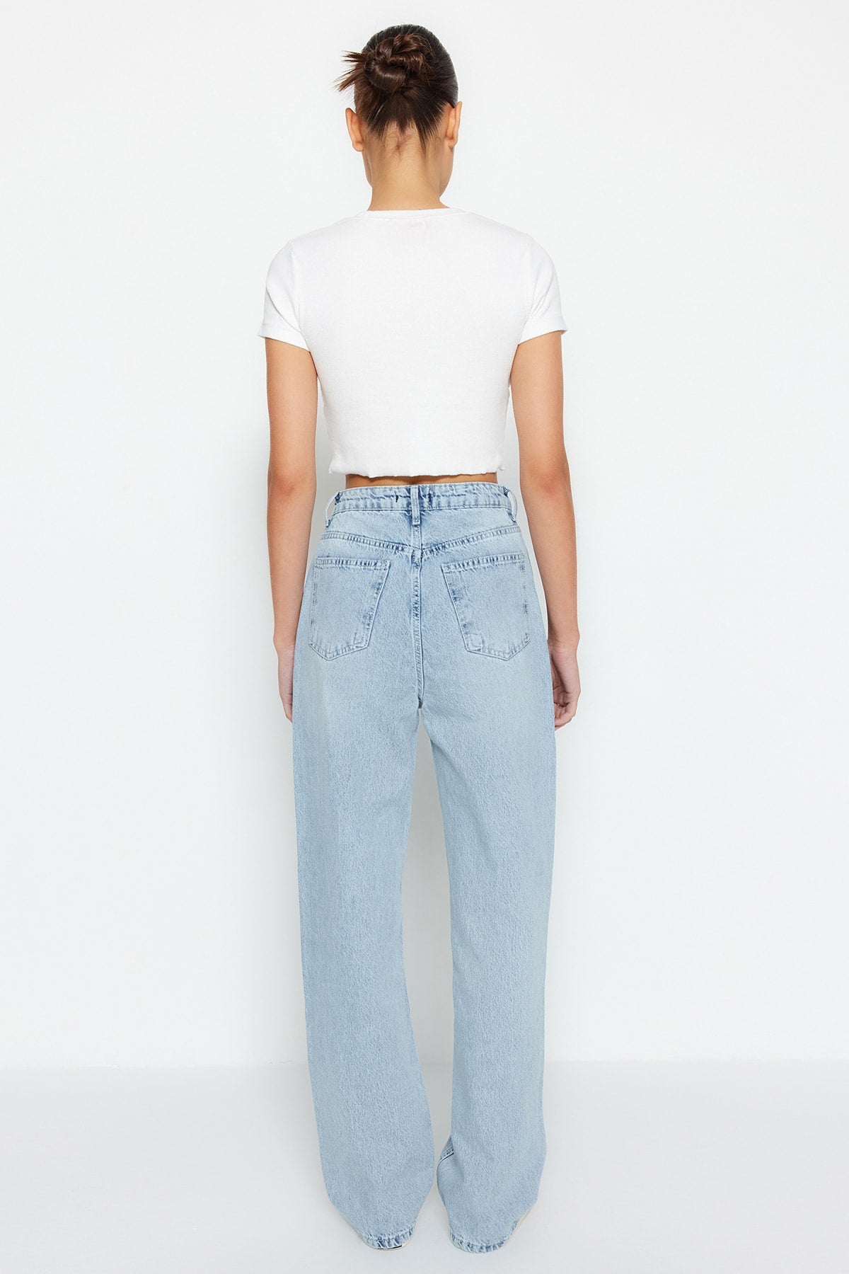 Trendyolmilla Lacivert Yüksek Bel Wide Leg Geniş Paça %100 Pamuk Non-Stretch Jeans TWOSS22JE0242