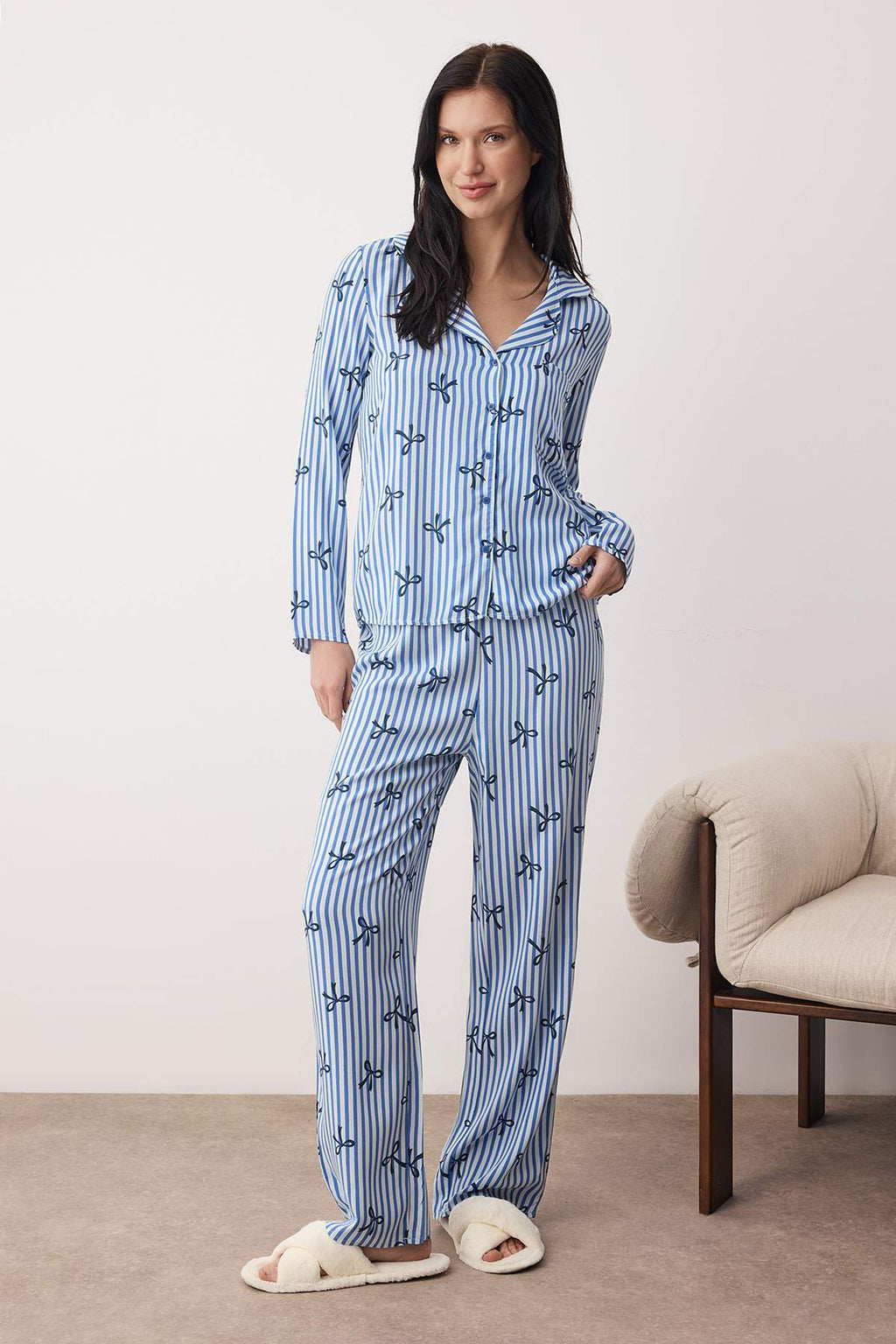Trendyolmilla Gri Kalpli Viskon Dokuma Pijama Takımı THMAW21PT0936