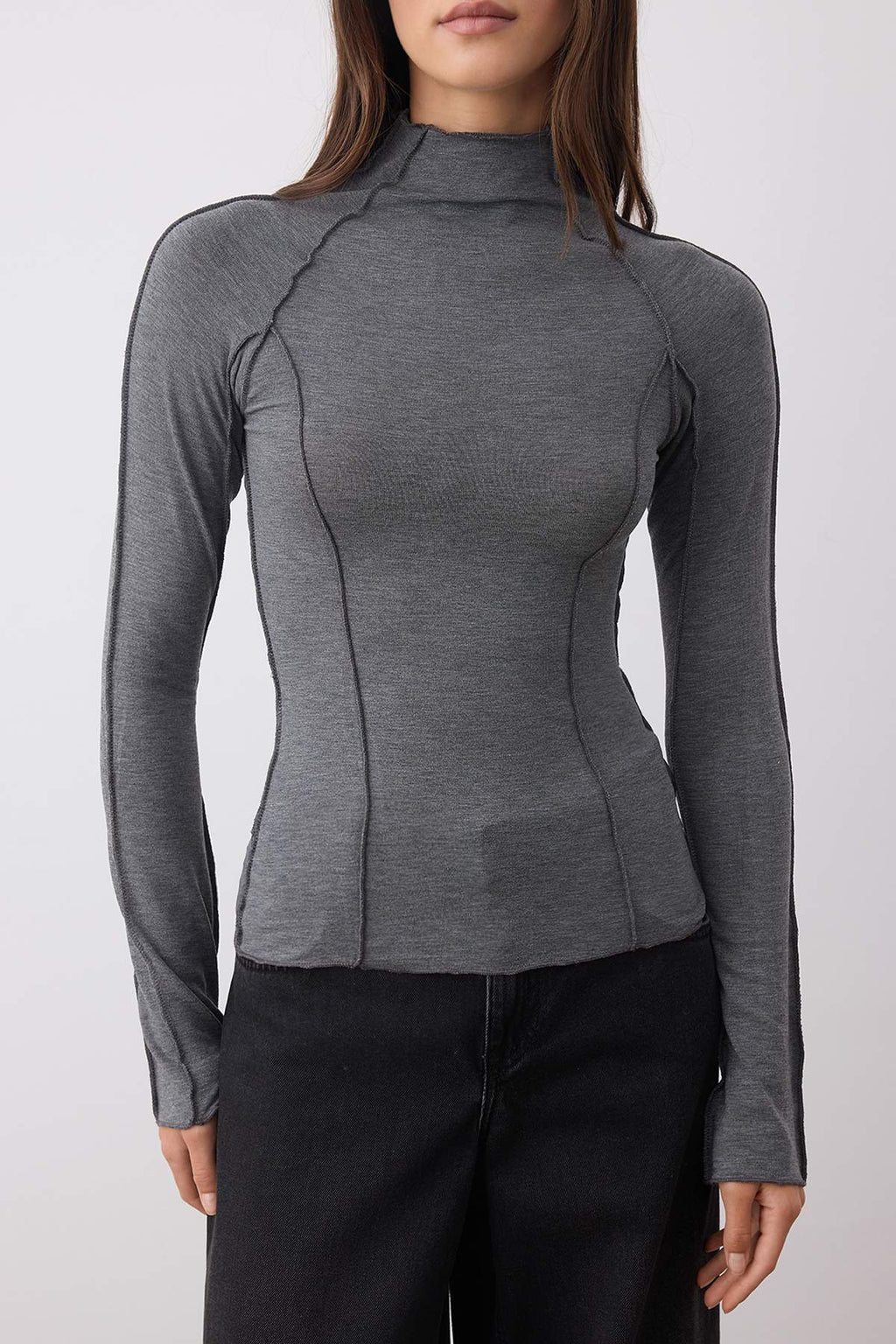 Antrasit Nervür Dikişli Fitted/Vücuda Oturan Örme Bluz TWOAW26BZ00178