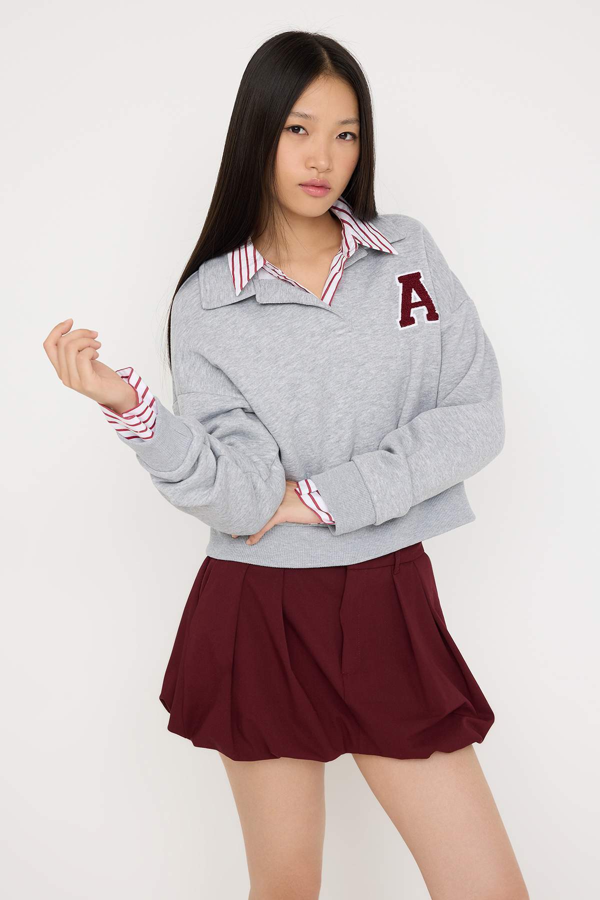 Trendyolmilla Teen Gri Melanj Slogan Nakışlı Regular/Normal Kalıp Örme Sweatshirt TWOAW26SW00049 Main image