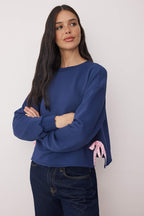 Trendyolmilla Lacivert Kalın İçi Polarlı Kurdele Detaylı Crop Boy Örme Sweatshirt TWOAW26SW00075