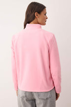 Trendyolmilla Pembe Polar Düz Dik Yaka Cepli Fermuarlı Regular/Normal Kesim Örme Sweatshirt TWOAW26SW00005