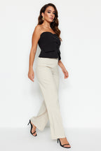 Trendyolmilla Gül Kurusu Wide Leg/Geniş Paça Yüksek Bel Dokuma Pantolon TWOSS23PL00314