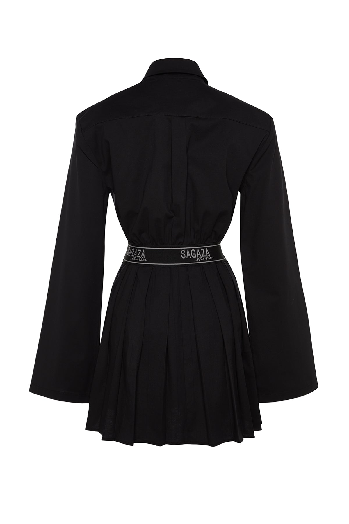 X Sagaza Studio Siyah Belden Açılan/Skater Beli Lastikli Piliseli Poplin Elbise TCLAW24EL00000