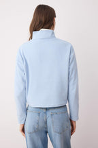 Trendyolmilla Mavi Selanik/Triko Görünümlü Fermuarlı Yaka Regular/Normal Kalıp Örme Sweatshirt TWOAW22SW0732