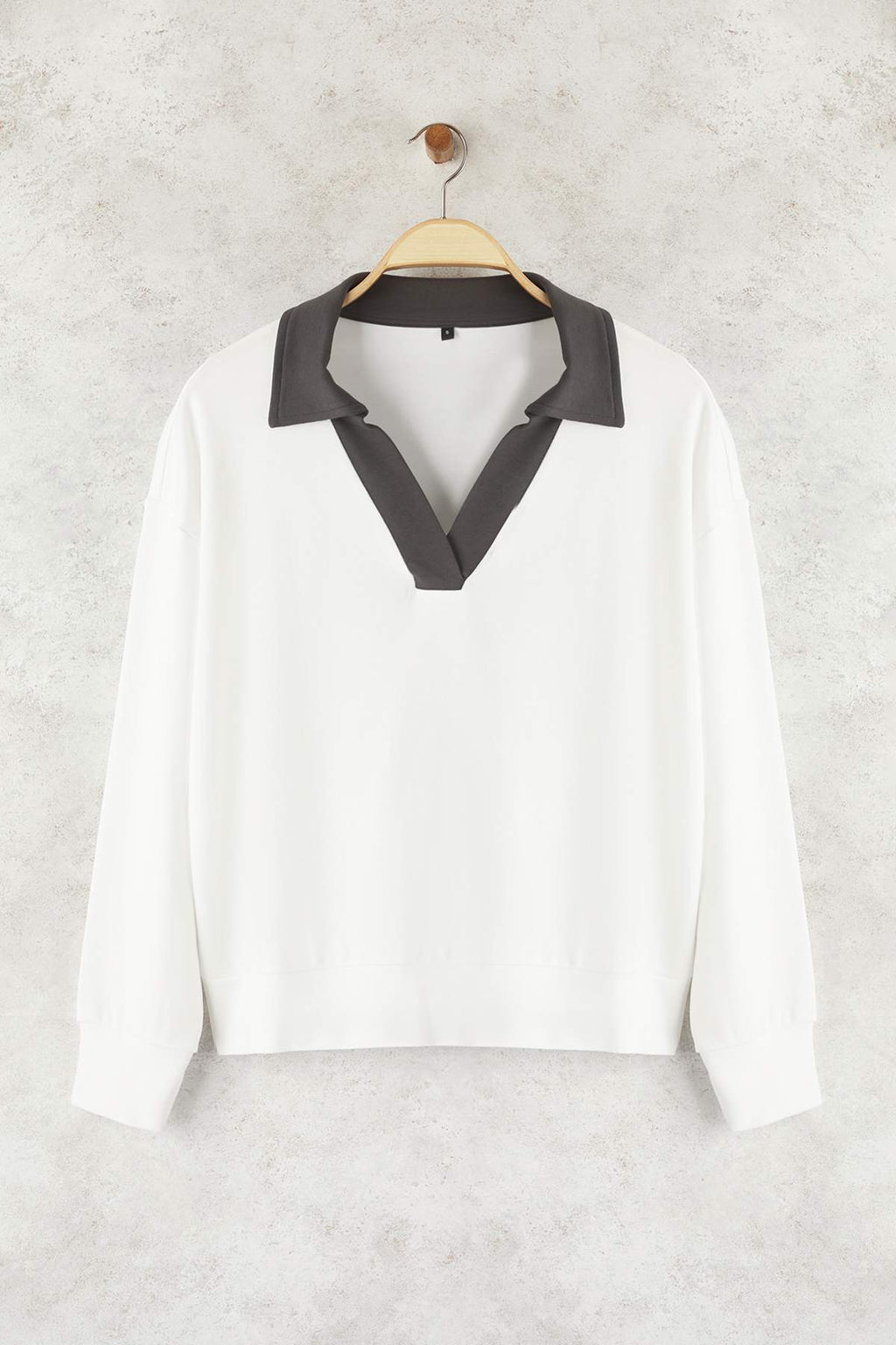 Trendyolmilla Ekru Renk Bloklu Polo Yaka Relaxed/Rahat Kalıp Örme Sweatshirt TWOAW26SW00043
