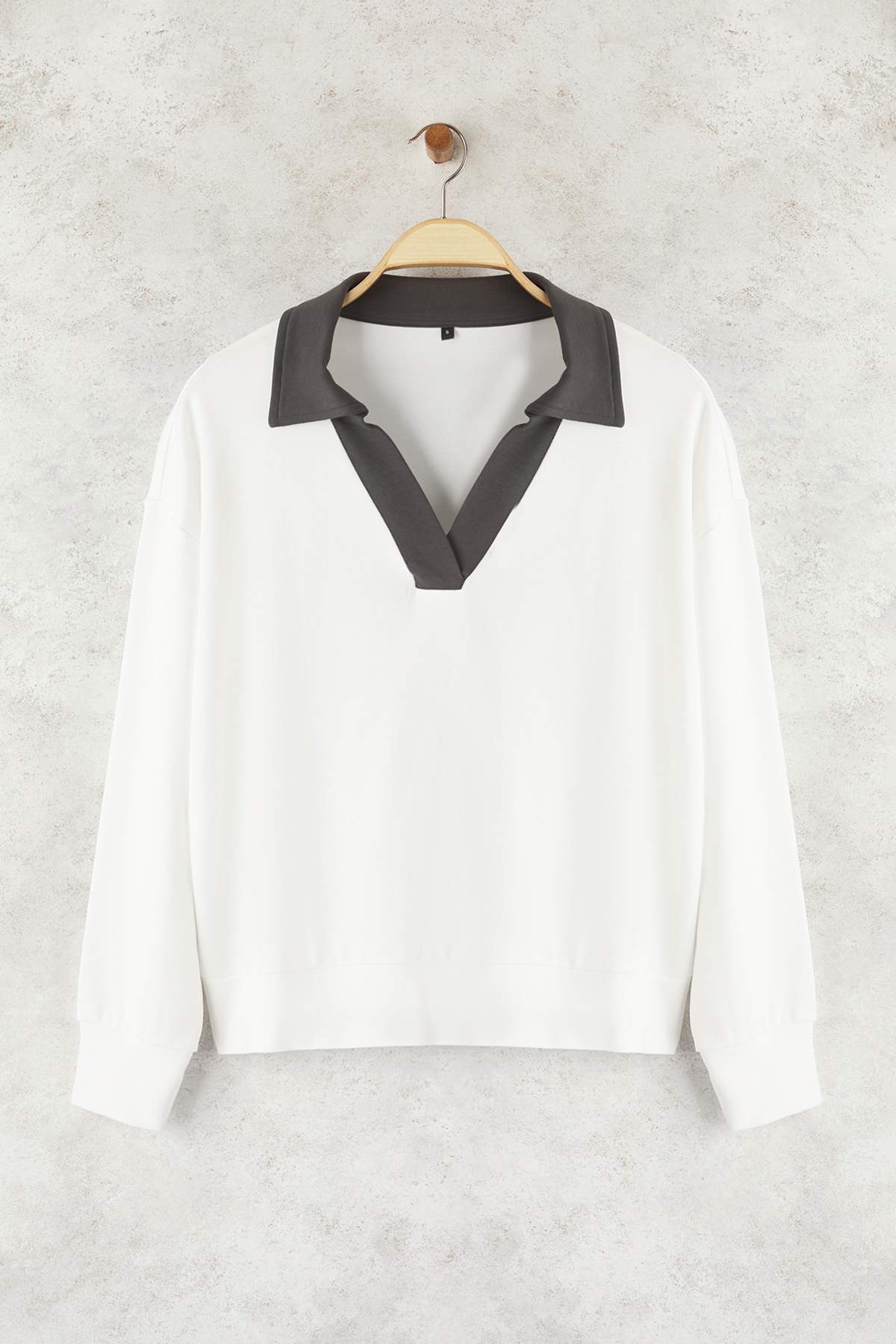 Trendyolmilla Ekru Renk Bloklu Polo Yaka Relaxed/Rahat Kalıp Örme Sweatshirt TWOAW26SW00043
