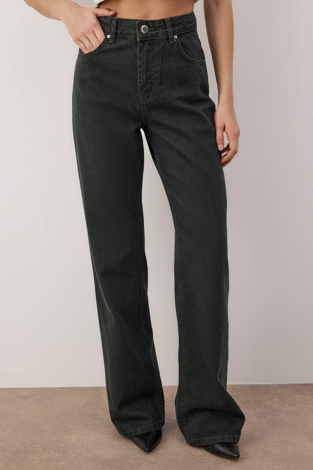 Trendyolmilla Petrol Yüksek Bel Vintage Yıkama Özel Renk Denim Wide Leg/Geniş Paça Jeans TWOAW26JE00110