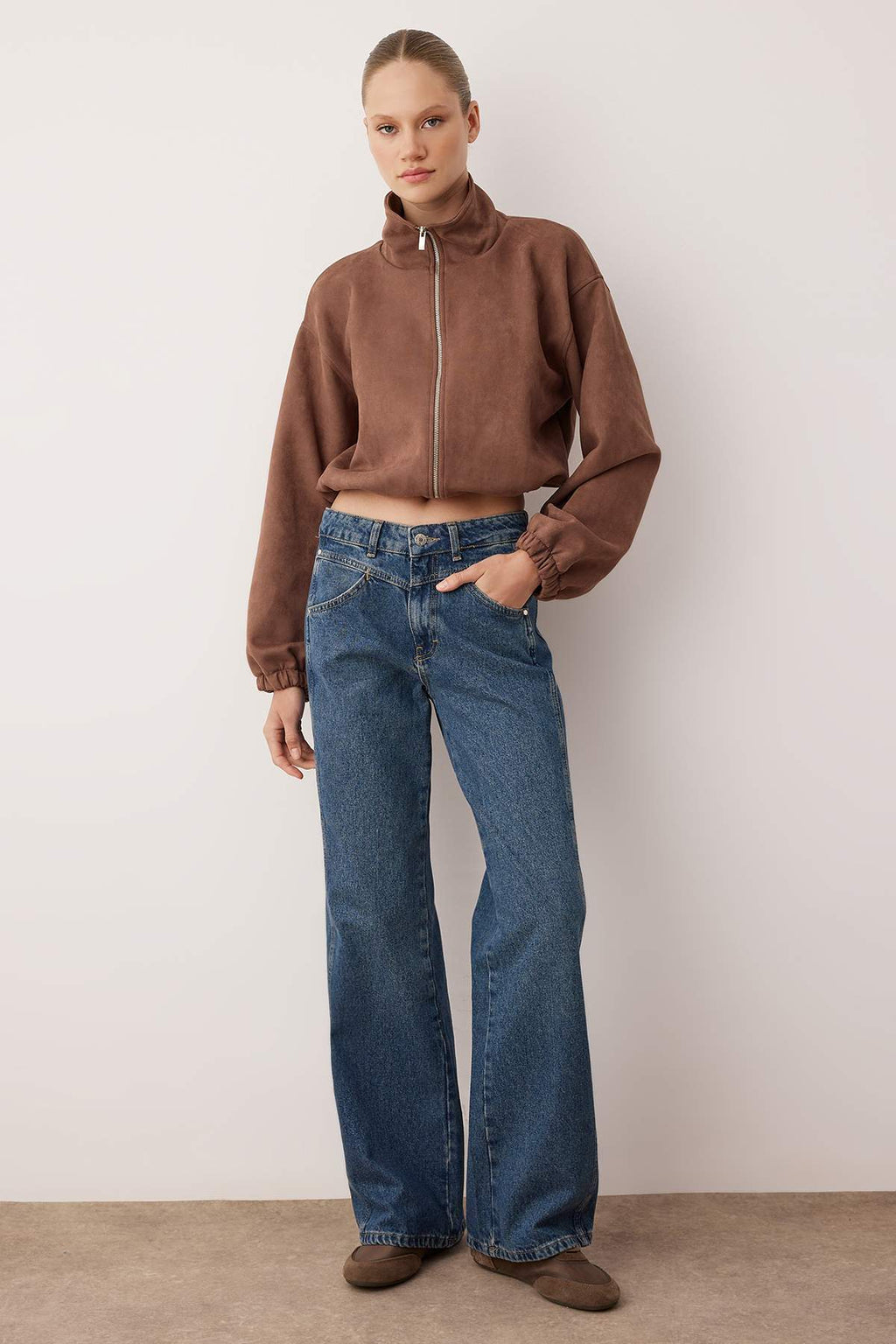 Koyu Mavi Normal Bel Dikiş Detaylı Wide Leg Jeans TWOAW26JE00223