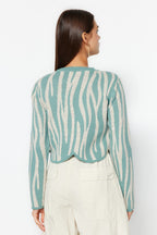 Mint Crop Zebra Desenli Renk Bloklu Triko Kazak TWOAW24KZ00694