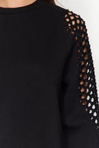 Siyah File Detaylı Kalın İçi Polarlı Regular/Normal Kalıp Örme Sweatshirt TWOAW24SW00134